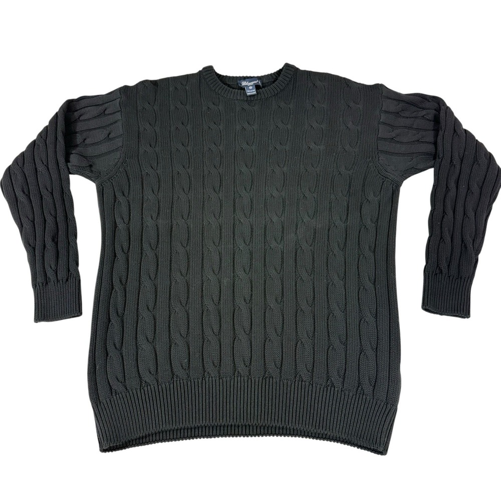 Blumarine Uomo Italy XL Black Cable Knit Cotton Sweater Crewneck Made in Italy
